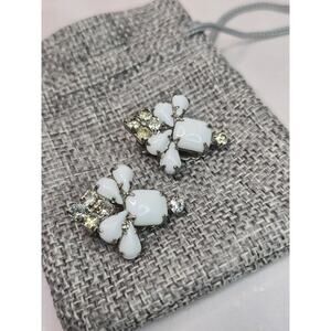 White and Clear Crystal Cluster Clip Earrings